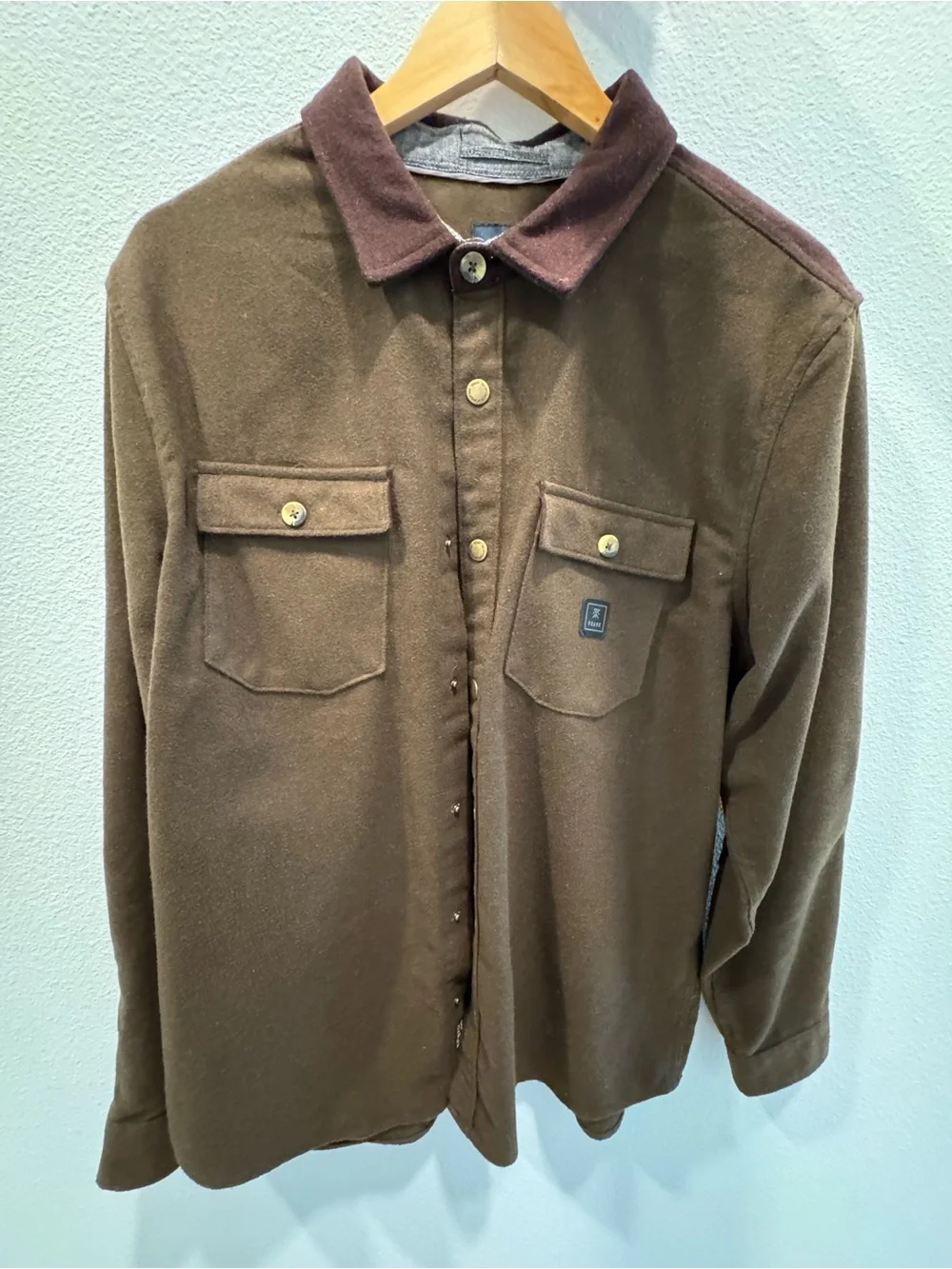 Roark Brown Button-Front Shirt Jacket with Dark Brown Collar